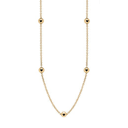 9ct Yellow Gold Whitby Jet Heart Link Disc Chain Necklace, N746.