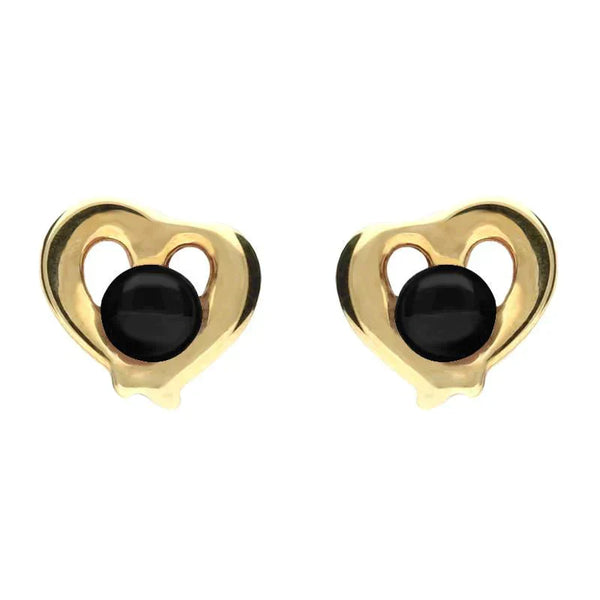 9ct Yellow Gold Whitby Jet Heart Outline Stud Earrings E1911