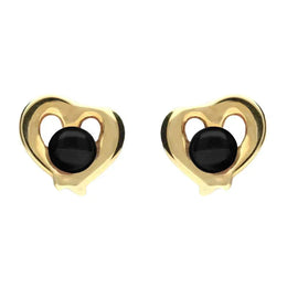 9ct Yellow Gold Whitby Jet Heart Outline Stud Earrings E1911