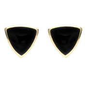 9ct Yellow Gold Whitby Jet Large Curved Triangle Stud Earrings. E209. 