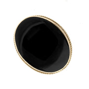 9ct Yellow Gold Whitby Jet Large Oval Stone Statement Ring. R066.