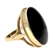 9ct Yellow Gold Whitby Jet Large Oval Stone Statement Ring. R066.
