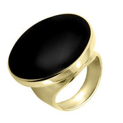 9ct Yellow Gold Whitby Jet Large Round Ring