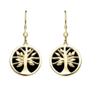 9ct Yellow Gold Whitby Jet Large Round Tree of Life Two Piece Set S063