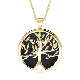 9ct Yellow Gold Whitby Jet Large Round Tree of Life Two Piece Set S063