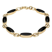 9ct Yellow Gold Whitby Jet Long Oval Bracelet B187