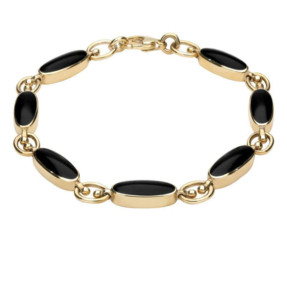 9ct Yellow Gold Whitby Jet Long Oval Bracelet B187
