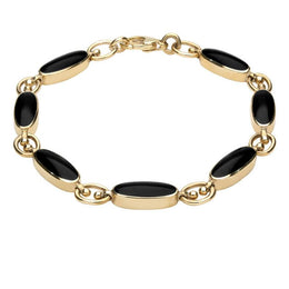 9ct Yellow Gold Whitby Jet Long Oval Bracelet B187
