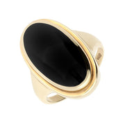 9ct Yellow Gold Whitby Jet Long Oval Top Hat Ring R015