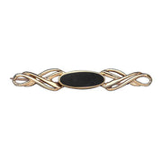 9ct Yellow Gold Whitby Jet Long Oval Twisted Bar Brooch M109