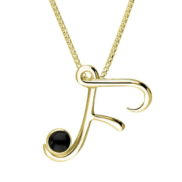 9ct Yellow Gold Whitby Jet Love Letters Initial F Necklace P3453C