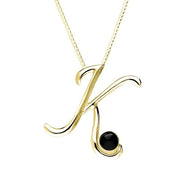 9ct Yellow Gold Whitby Jet Love Letters Initial K Necklace P3458C