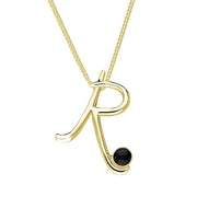 9ct Yellow Gold Whitby Jet Love Letters Initial R Necklace