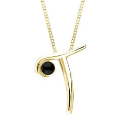 9ct Yellow Gold Whitby Jet Love Letters Initial T Necklace P3467C