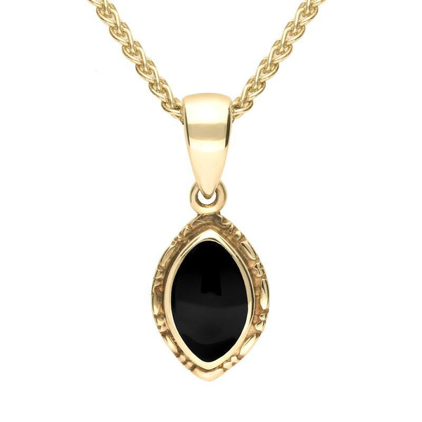 9ct Yellow Gold Whitby Jet Marquise Bead Edge Necklace. P160