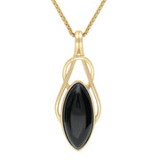 9ct Yellow Gold Whitby Jet Marquise Celtic Twist Necklace P1404
