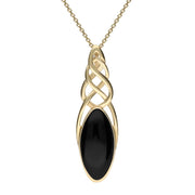 9ct Yellow Gold Whitby Jet Long Marquise Celtic Necklace. P1391.