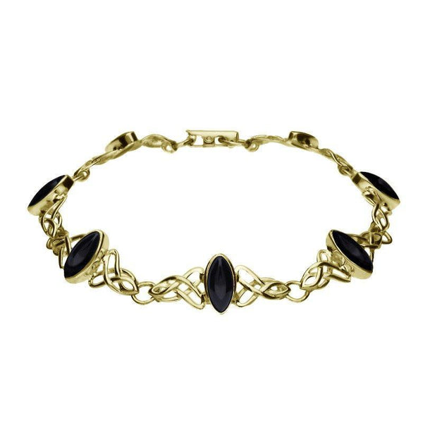 9ct Yellow Gold Whitby Jet Marquise Shaped Celtic Bracelet B594
