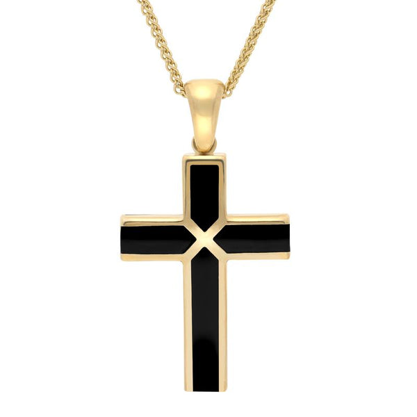 9ct Yellow Gold Whitby Jet Medium Four Stone Cross Necklace