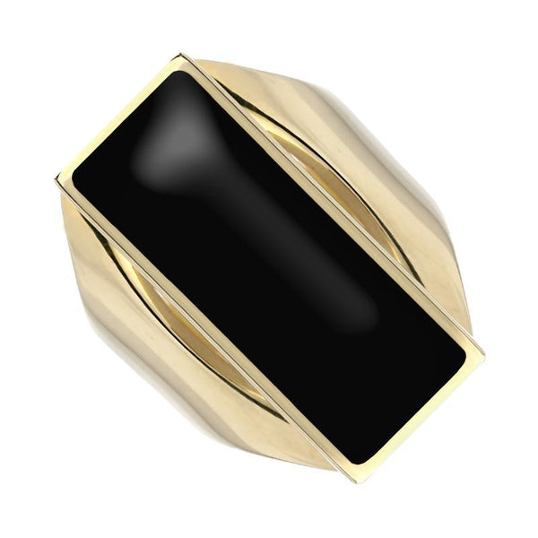 9ct Yellow Gold Whitby Jet Medium Oblong Ring. R065.