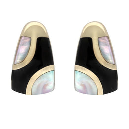 9ct Yellow Gold Whitby Jet Mother of Pearl Three Stone Stud Earrings E803