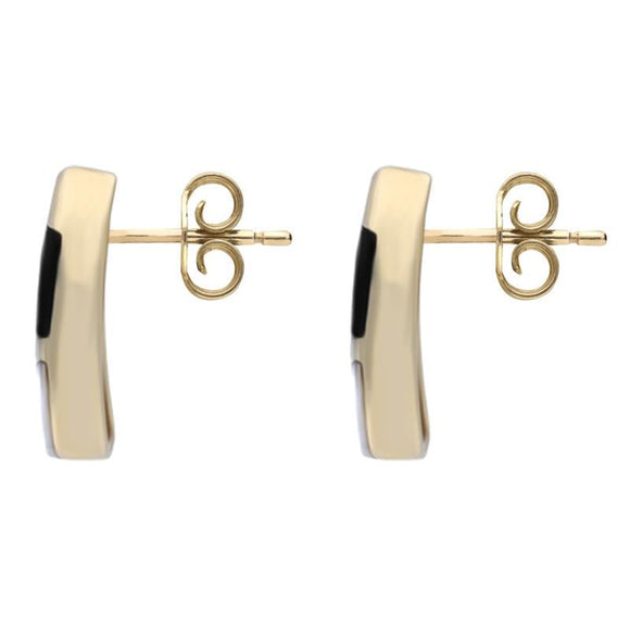 9ct Yellow Gold Whitby Jet Mother of Pearl Three Stone Stud Earrings E803 side