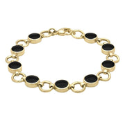 9ct Yellow Gold Whitby Jet Nine Stone Round Ring Bracelet B537