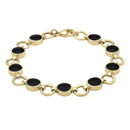 9ct Yellow Gold Whitby Jet Nine Stone Round Ring Bracelet B537