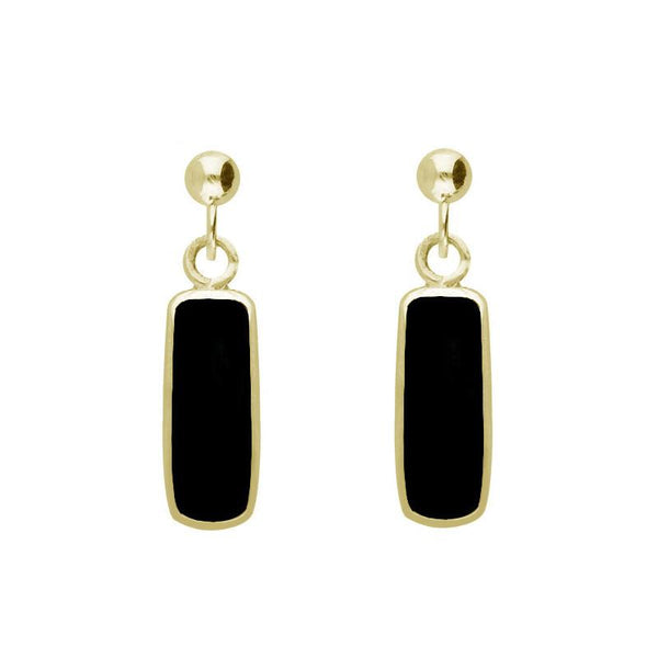 9ct Yellow Gold Whitby Jet Oblong Drop Earrings E226