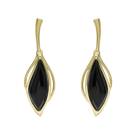 9ct Yellow Gold Whitby Jet Open Marquise Two Piece Set S231