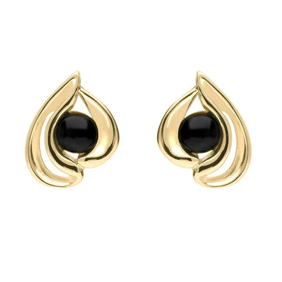 9ct Yellow Gold Whitby Jet Open Teardrop Stud Earrings E1907