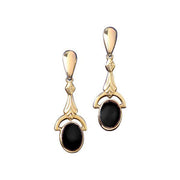 9ct Yellow Gold Whitby Jet Oval Art Deco Drop Earrings E052