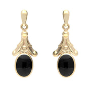 9ct Yellow Gold Whitby Jet Oval Leaf Drop Stud Earrings E124