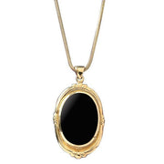 9ct Yellow Gold Whitby Jet Oval Shape Fleur Necklace P067