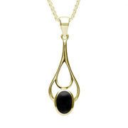 9ct Yellow Gold Whitby Jet Oval Spoon Drop Necklace P161