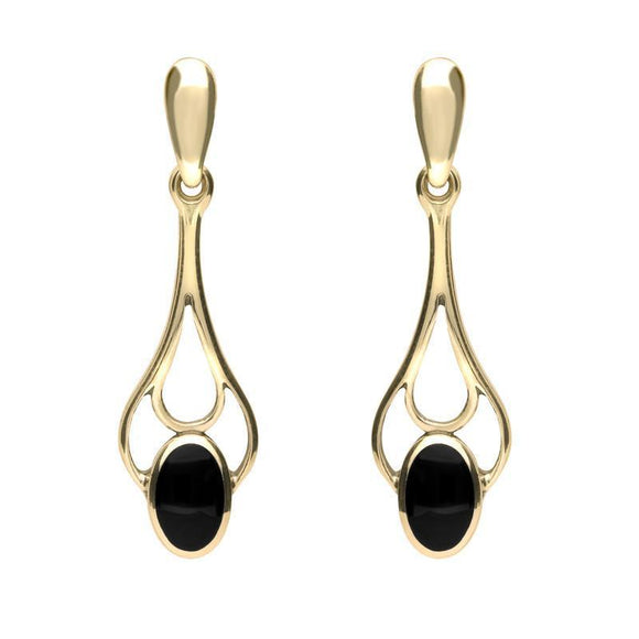 9ct Yellow Gold Whitby Jet Oval Spoon Two Piece Set S049