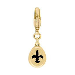 9ct Yellow Gold Whitby Jet Pear Shaped Fleur De Lis Clip Charm