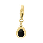 9ct Yellow Gold Whitby Jet Pear Shaped Fleur De Lis Clip Charm