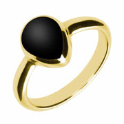 9ct Yellow Gold Whitby Jet Pear Shaped Ring. R408.