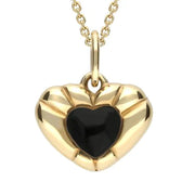 9ct Yellow Gold Whitby Jet Ridged Heart Necklace, P2539.