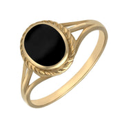 9ct Yellow Gold Whitby Jet Rope Edge Ring R007