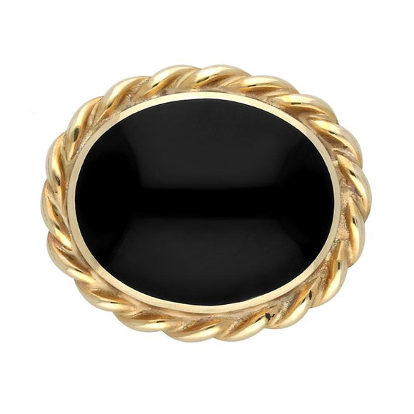 9ct Yellow Gold Whitby Jet Rope Twist Edge Small Brooch. M177.