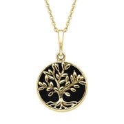 9ct Yellow Gold Whitby Jet Round Large Leaves Tree of Life Two Piece Set S062