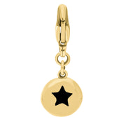 9ct Yellow Gold Whitby Jet Round Shaped Star Clip Charm, G662.