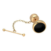 9ct Yellow Gold Whitby Jet Round Tie Pin. CL010.