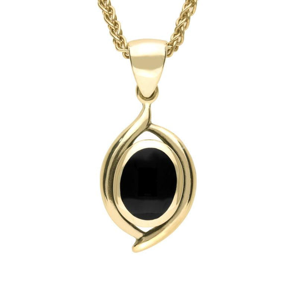 9ct Yellow Gold Whitby Jet Small Oval Necklace P1584