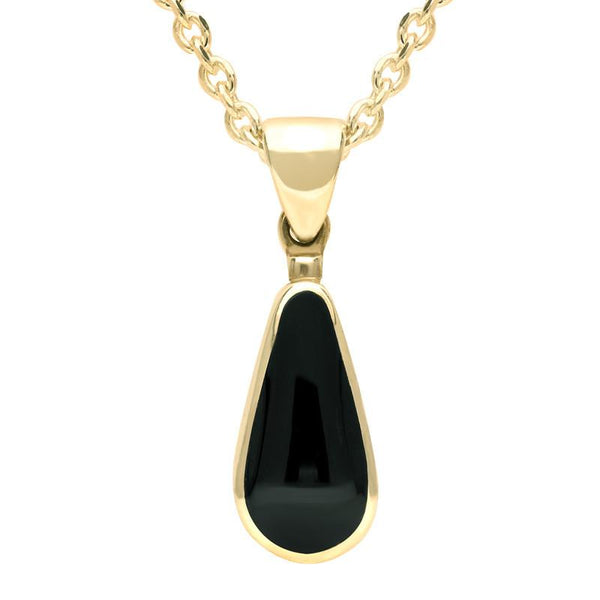 9ct Yellow Gold Whitby Jet Small Pear Necklace P163