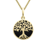 9ct Yellow Gold Whitby Jet Small Round Tree of Life Two Piece Set
