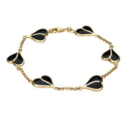 9ct Yellow Gold Whitby Jet Split Heart Bracelet B360
