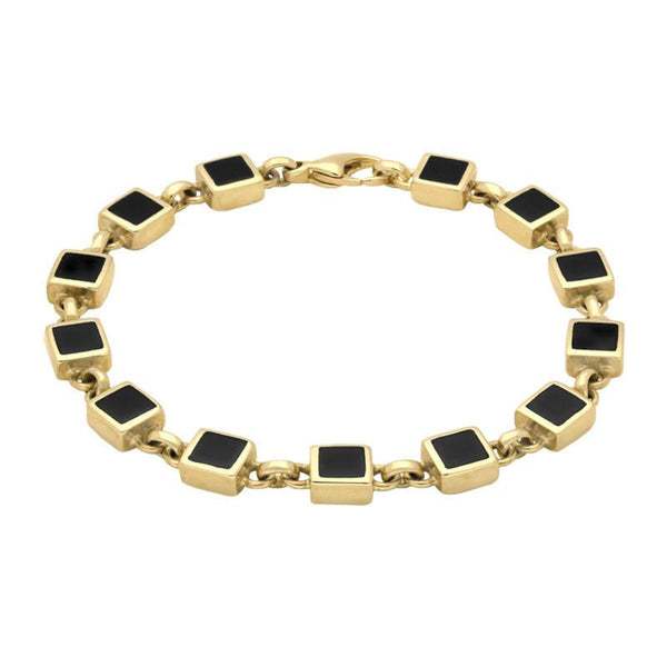 9ct Yellow Gold Whitby Jet Square Stone Bracelet B233